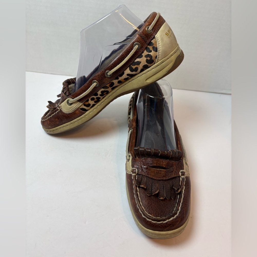 Sperry Top-Sider women’s leather cheetah animal print boat shoes loafers 9.5M